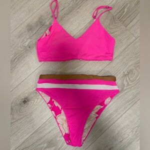 Reversible Bright Pink Women's Two-Piece Bikini Set with Contrast Trim